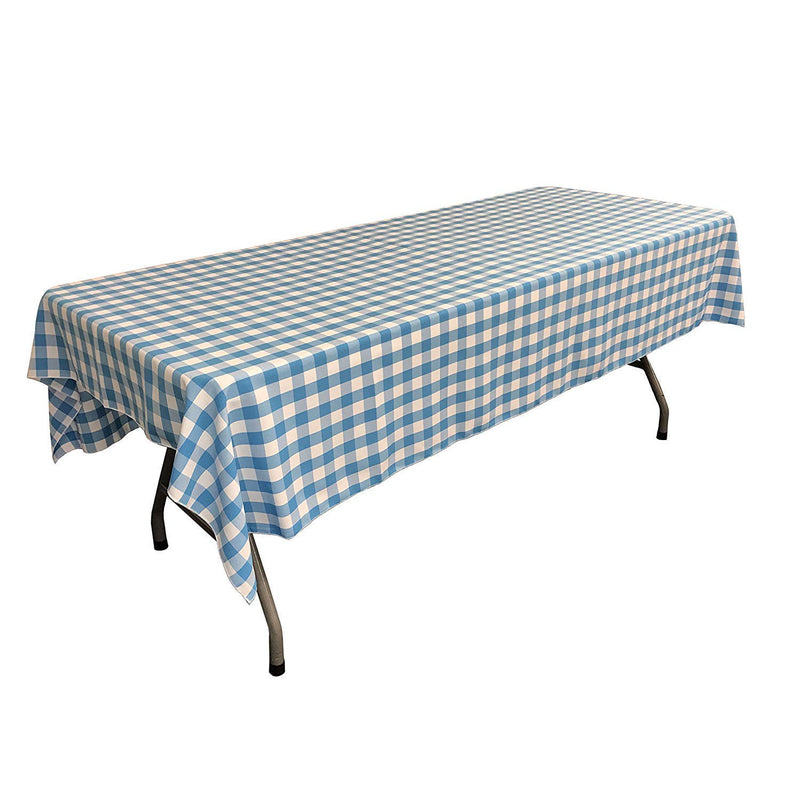 60" Rectangular Checkered Tablecloth (Turquoise/White) Linen Checkered Tablecloth
