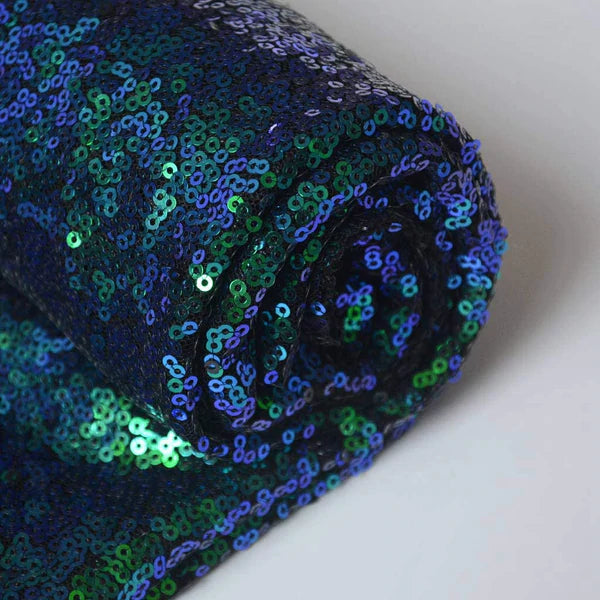 Mini Glitz Sequins - Jade Blue / Green -  Stretch Shiny Sequins Mesh Fabric Sold By The Yard