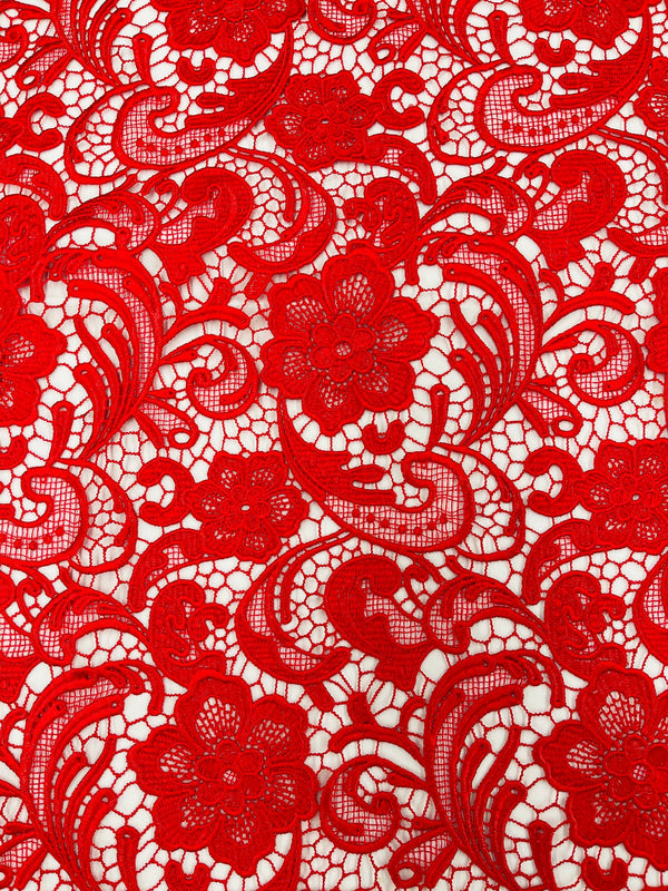 Guipure Lace Fabric - Red - Floral Bridal Lace Guipure By Yard