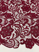 Guipure Lace Fabric - Burgundy - Floral Bridal Lace Guipure By Yard