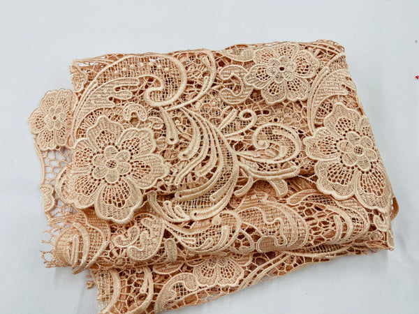 Guipure Lace Fabric - Peach - Floral Bridal Lace Guipure By Yard