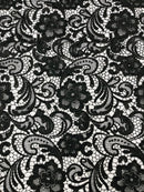 Guipure Lace Fabric - Black - Floral Bridal Lace Guipure By Yard
