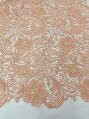 Guipure Lace Fabric - Peach - Floral Bridal Lace Guipure By Yard