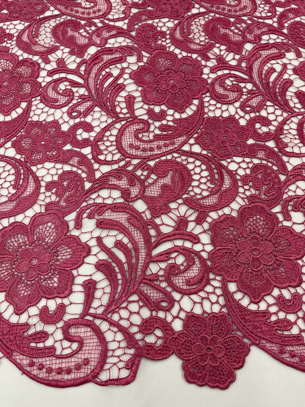 Guipure Lace Fabric - Mauve - Floral Bridal Lace Guipure By Yard