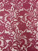Guipure Lace Fabric - Mauve - Floral Bridal Lace Guipure By Yard