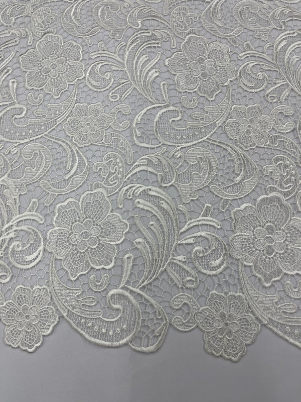 Guipure Lace Fabric - Off-White - Floral Bridal Lace Guipure By Yard