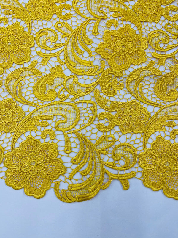 Guipure Lace Fabric - Yellow - Floral Bridal Lace Guipure By Yard