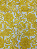 Guipure Lace Fabric - Yellow - Floral Bridal Lace Guipure By Yard