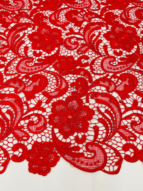 Guipure Lace Fabric - Red - Floral Bridal Lace Guipure By Yard