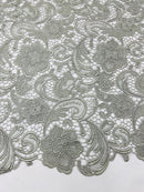 Guipure Lace Fabric - Silver - Floral Bridal Lace Guipure By Yard