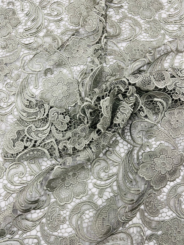 Guipure Lace Fabric - Silver - Floral Bridal Lace Guipure By Yard