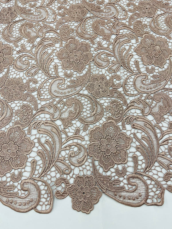 Guipure Lace Fabric - Coffee  - Floral Bridal Lace Guipure By Yard