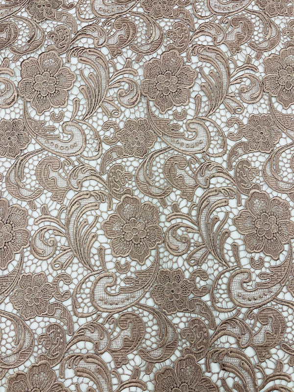 Guipure Lace Fabric - Coffee  - Floral Bridal Lace Guipure By Yard