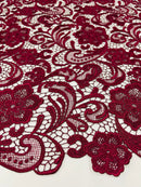 Guipure Lace Fabric - Burgundy - Floral Bridal Lace Guipure By Yard