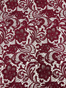Guipure Lace Fabric - Burgundy - Floral Bridal Lace Guipure By Yard