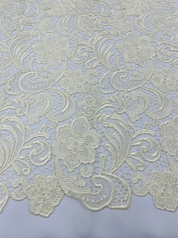 Guipure Lace Fabric - Ivory - Floral Bridal Lace Guipure By Yard