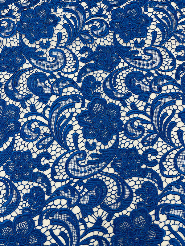 Guipure Lace Fabric - Royal Blue - Floral Bridal Lace Guipure By Yard