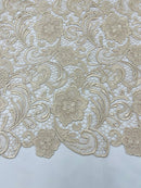 Guipure Lace Fabric - Champagne - Floral Bridal Lace Guipure By Yard