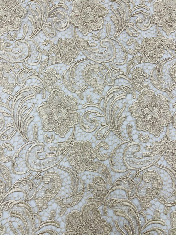 Guipure Lace Fabric - Champagne - Floral Bridal Lace Guipure By Yard