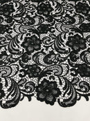 Guipure Lace Fabric - Black - Floral Bridal Lace Guipure By Yard