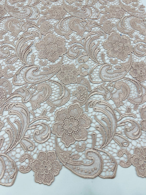 Guipure Lace Fabric - Blush - Floral Bridal Lace Guipure By Yard