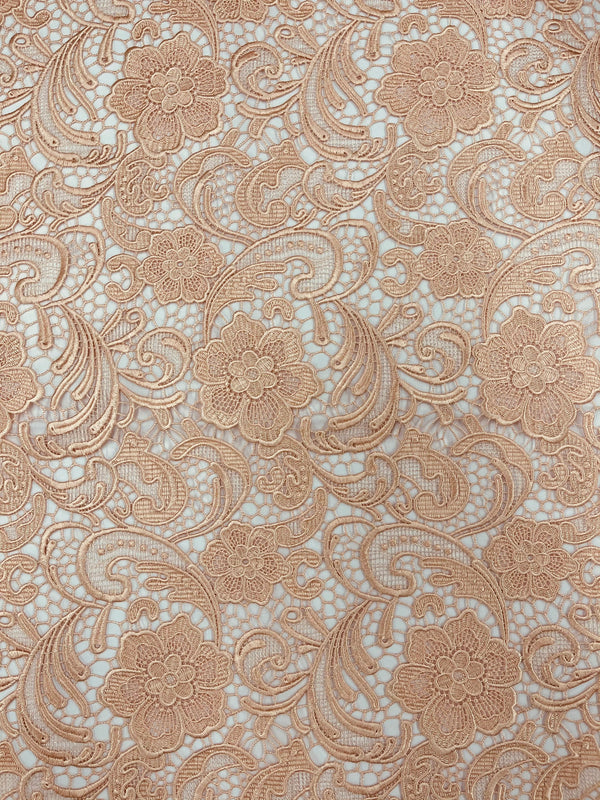 Guipure Lace Fabric - Peach - Floral Bridal Lace Guipure By Yard