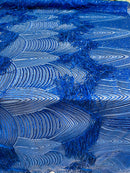 Royal Blue Fringe Sequins - Dangle 4 Way Stretch Fancy Sequins Fabric Sold By The Yard