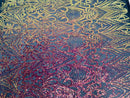 Rainbow Iridescent Sequin Fabric - by the yard - On Mesh 4 Way Stretch, Damask Design Sequins