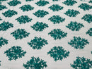 Floral Lace Fabric - Teal Green - Flower Cluster Embroidery Design With Sequins on a Mesh