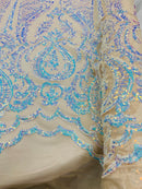 Aqua Iridescent Sequin Fabric - Damask Designs Spandex
