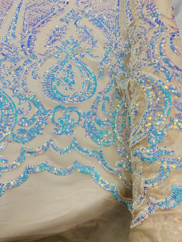 Aqua Iridescent Sequin Fabric - Damask Designs Spandex