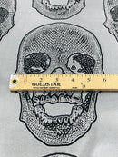 Big Skull Vinyl Fabric - Silver - Upholstery Faux Leather 54” Wide By Yard
