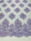 Floral Lace Fabric - Lilac - Flower Cluster Embroidery Design With Sequins on a Mesh