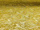 Yellow Beaded Fabric - by the yard - Fancy Embroidered Zebra Design with Beads on Mesh Fabric