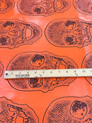 Big Skull Vinyl Fabric - Orange - Upholstery Faux Leather 54” Wide By Yard