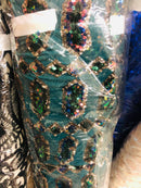 Hunter Green Sequins 4 Way Stretch Fabric Embroidered On Mesh Sold By The Yard