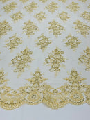 Banana Lace Sequins Fabric - by the yard - Corded Flower Embroidery Design Mesh Lace Fabric