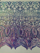 Lavender Iridescent - 4 Way Stretch Embroidered Royalty Sequins Design Fabric By Yard