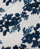NAVY BLUE Flower 3D Fabric - by the Yard - Embroided Fabric Flower Pearls and Beaded Fabric
