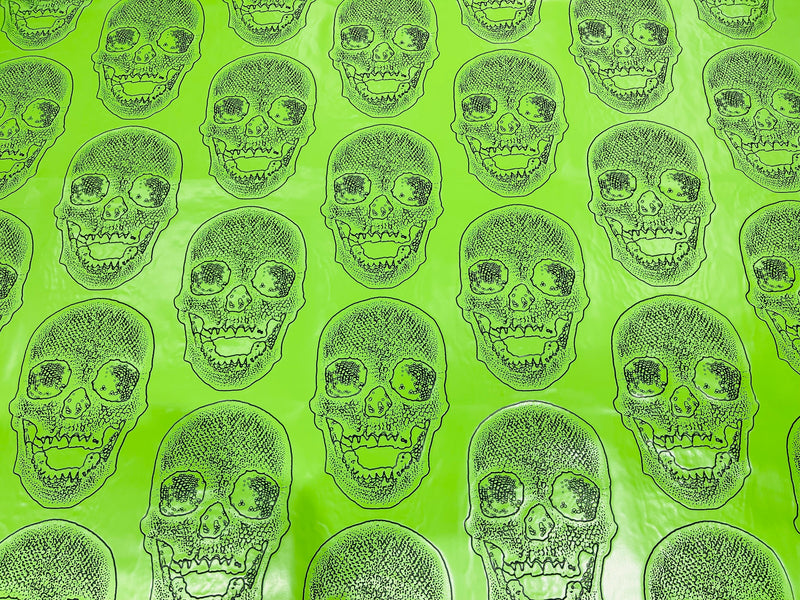 Big Skull Vinyl Fabric - Lime Green - Upholstery Faux Leather 54” Wide By Yard