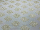 Floral Lace Fabric - Ivory/Cream - Flower Cluster Embroidery Design With Sequins on a Mesh