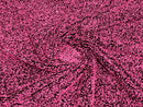 Neon Pink Sequin Fabric on Black Stretch Velvet - by the yard - Sequins 2 Way Stretch  58/60”