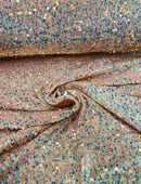 Clear iridescent Sequins Fabric on Lt Pink Stretch Velvet - 2 Way Stretch Velvet Sequins Fabric By Yard 58/60”