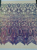 Lavender Iridescent - 4 Way Stretch Embroidered Royalty Sequins Design Fabric By Yard