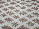 Blush Floral Lace Fabric - by the yard - Corded Flower Embroidery Design With Sequins on a Mesh