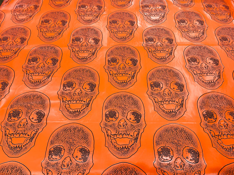 Big Skull Vinyl Fabric - Orange - Upholstery Faux Leather 54” Wide By Yard