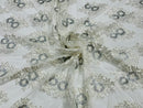 Floral Lace Fabric - Off-White - Flower Cluster Embroidery Design With Sequins on a Mesh