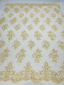 Banana Lace Sequins Fabric - by the yard - Corded Flower Embroidery Design Mesh Lace Fabric
