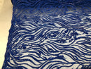 Beaded Lace Fabric - Royal Blue -  Embroidery on Mesh For Bridal Wedding Fancy Dress By The Yard