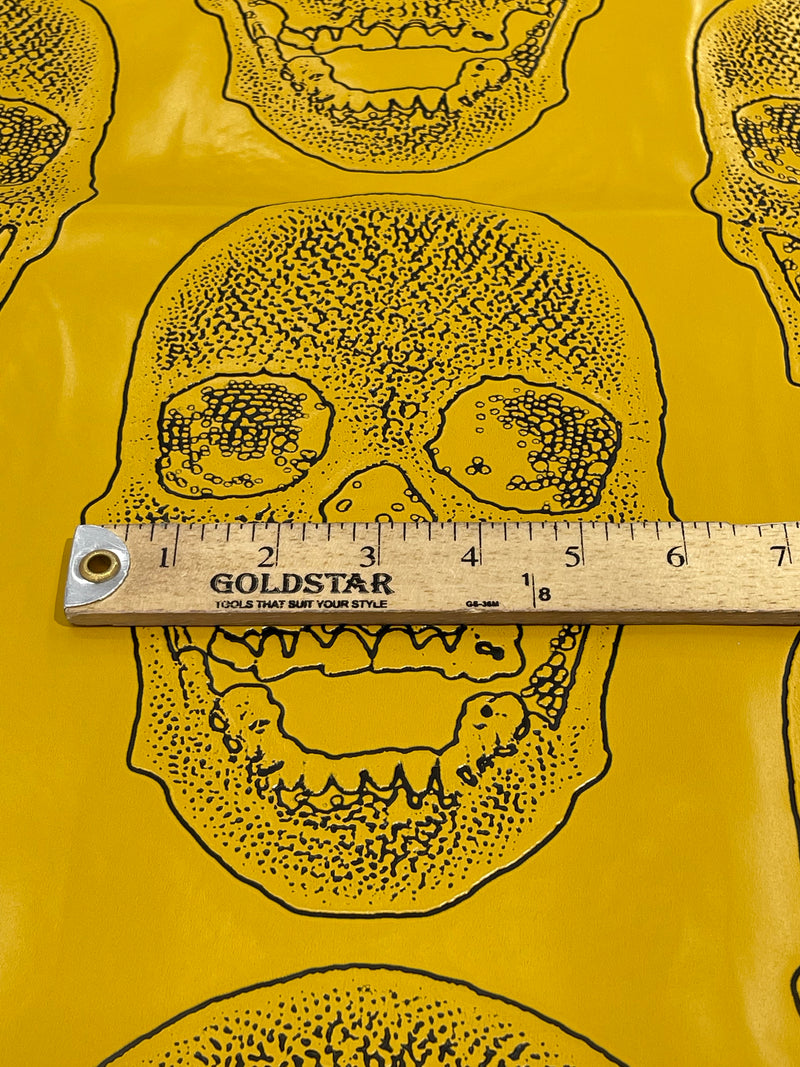 Big Skull Vinyl Fabric - Yellow - Upholstery Faux Leather 54” Wide By Yard